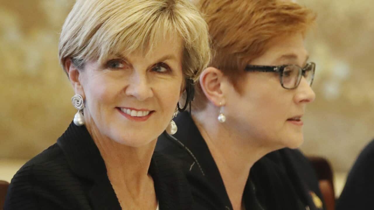 Foreign Minister Julie Bishop (L) and Defence Minister Marise Payne