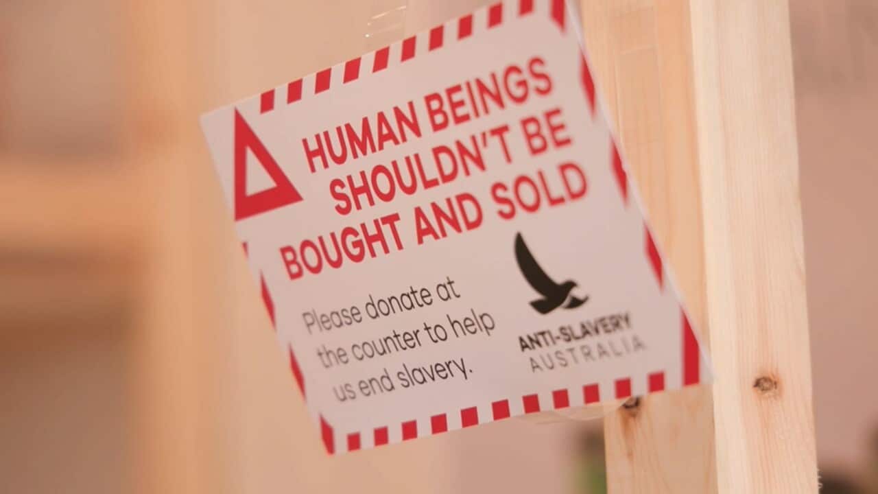 Sign at an anti-slavery store in Sydney