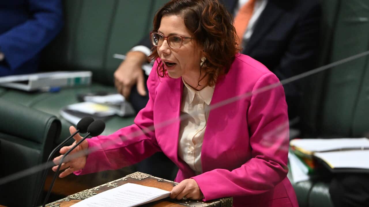 Minister for Social Services Amanda Rishworth is pictured during Question Time at Parliament House in Canberra.