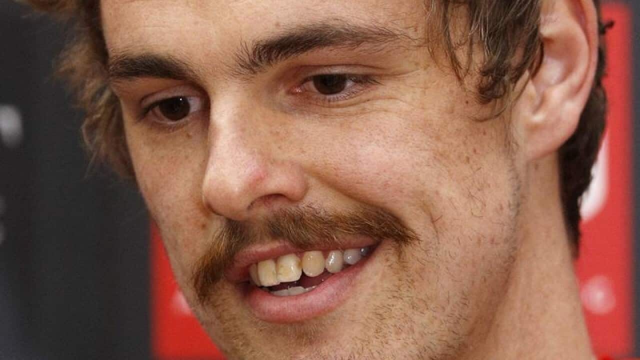Joe Daniher speaks during an Essendon Bombers training session.