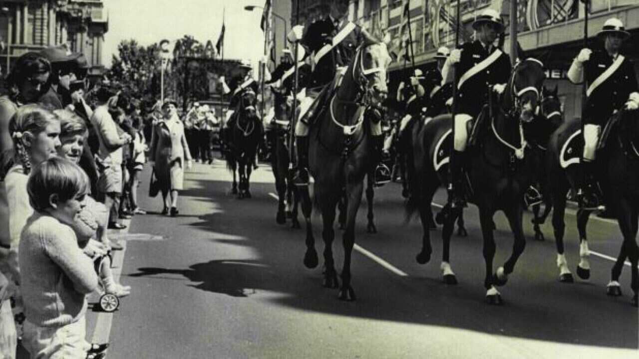 The NSW Police Mounted Unit, seen leading a Labour Day march through Sydney in 1972, is the oldest in the world