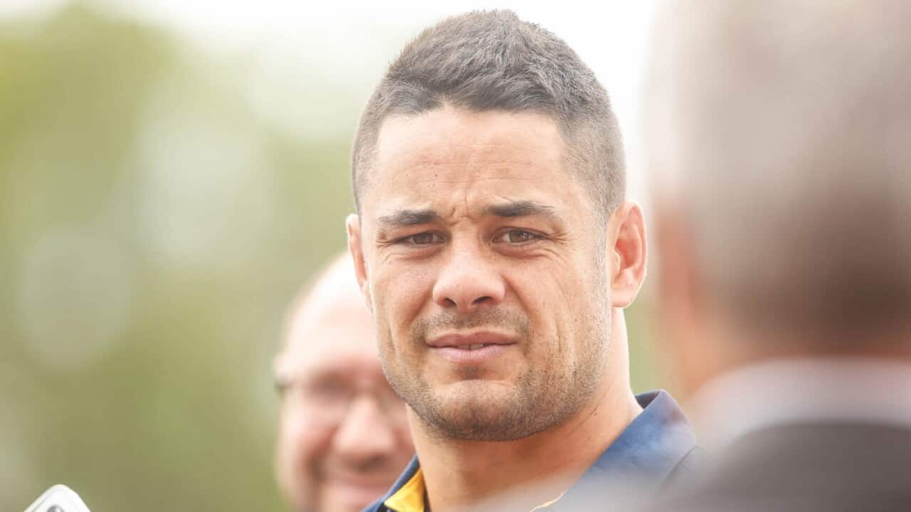 Jarryd Hayne addresses the media after training with the Parramatta Eels on Wednesday, 3 january, 2017.