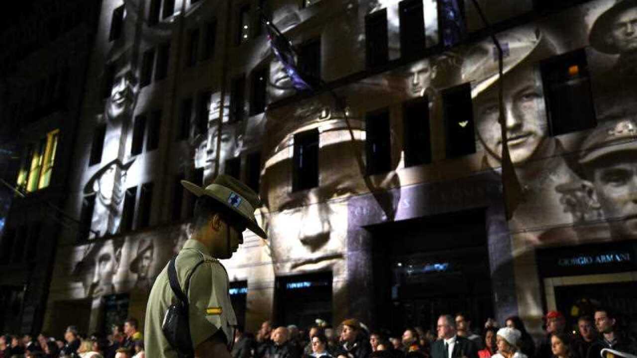 A member of the catafalque party stands guard during the Anzac Day dawn service in Sydney, Monday, April 25, 2016.