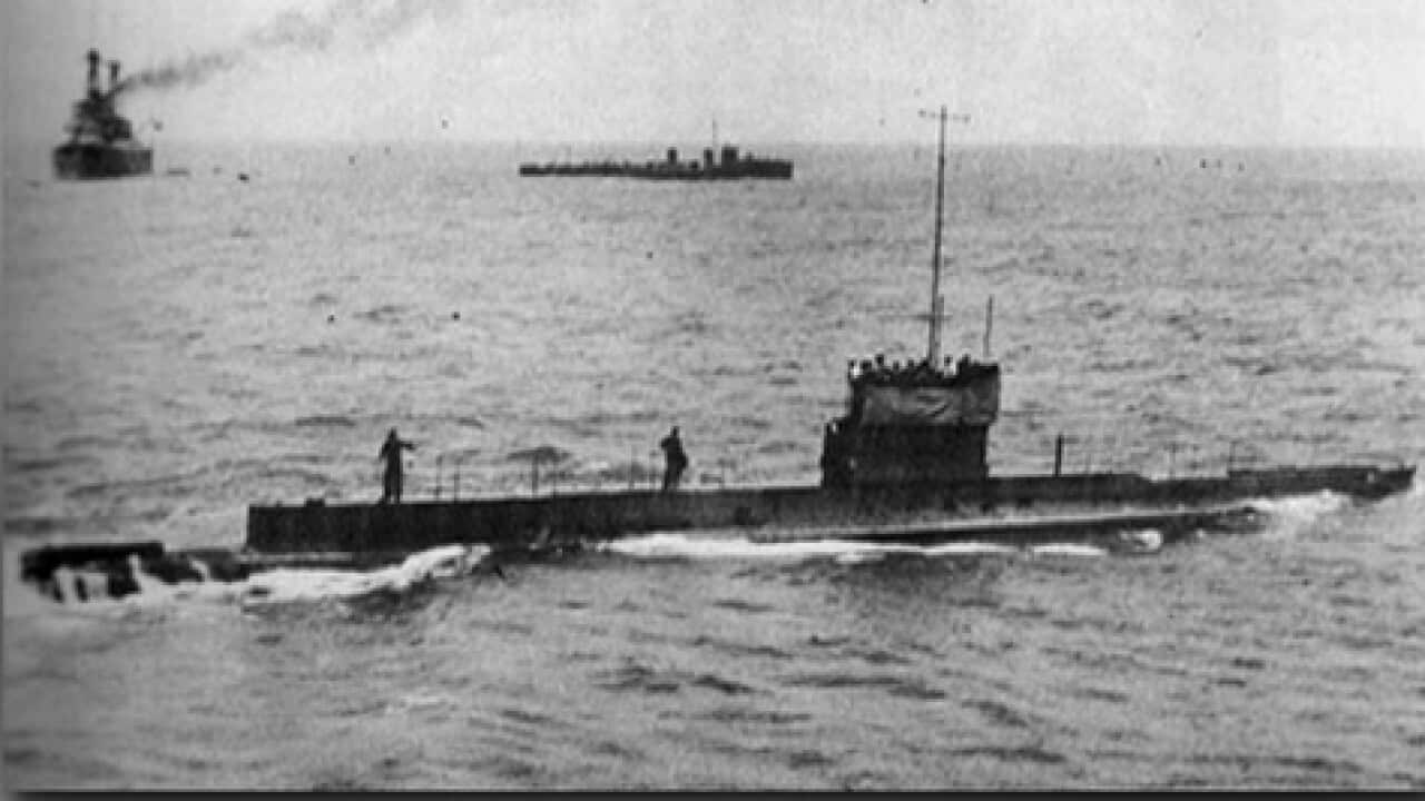 One of the last known images of AE1, taken off the coast of Papua New Guinea in 1914