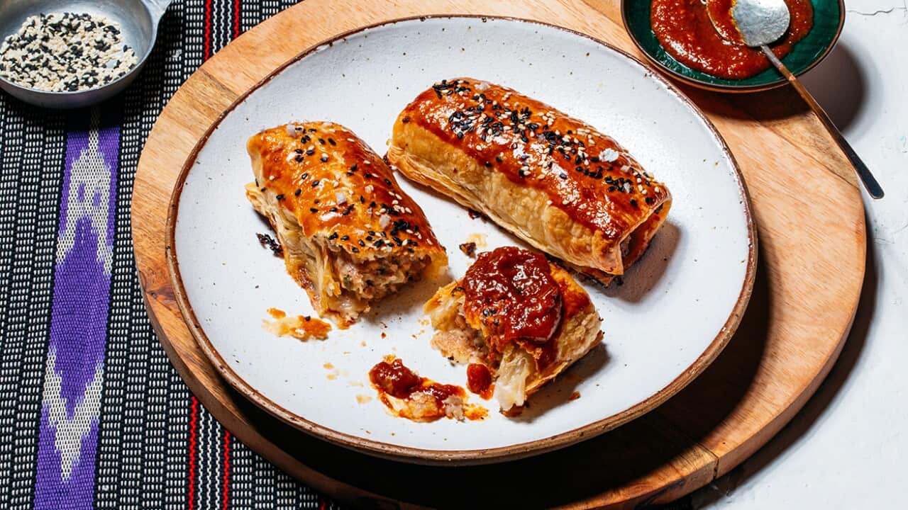 Longganisa-style sausage rolls with banana ketchup