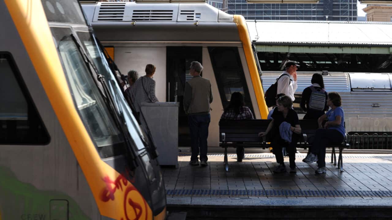 Sydney trains and commuters at Central railway station