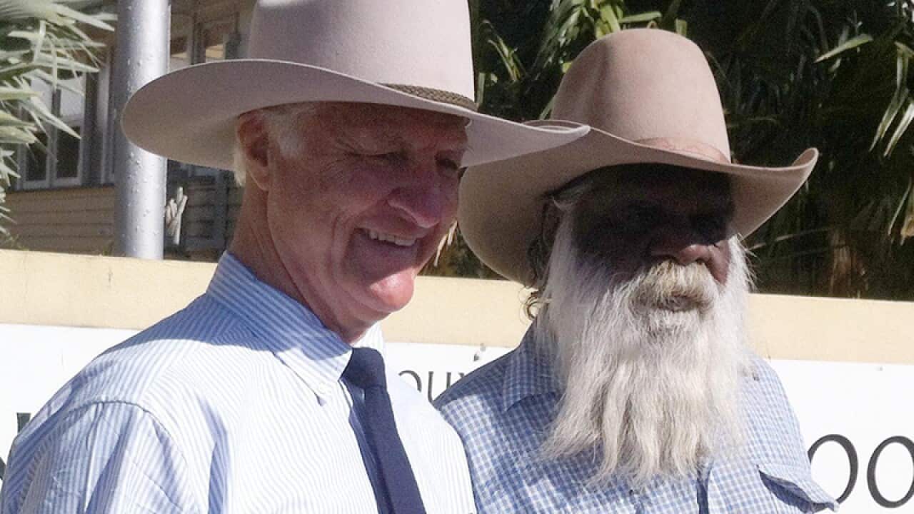 Bob Katter (L) at a polling booth in Mt Isa