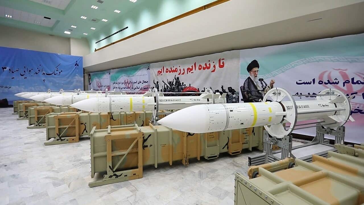 Sayyad-3 air defense missiles during inauguration of its production line at an undisclosed location, Iran.