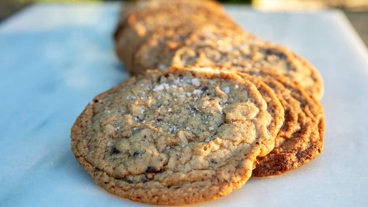 Giant crinkled chocolate chip cookies
