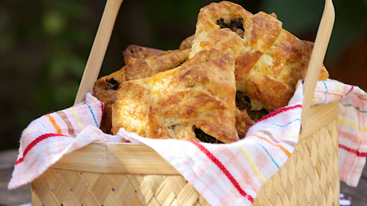 Purple sweet potato and kale pastries