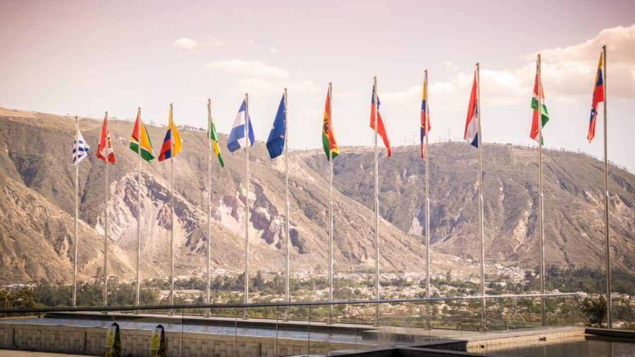 South American flags in Unasur building