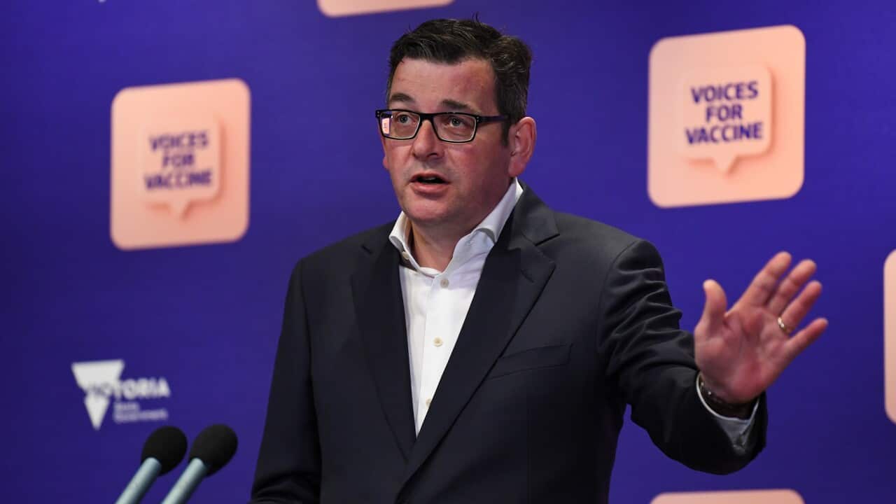 Daniel Andrews speaks at a media conference in Melbourne
