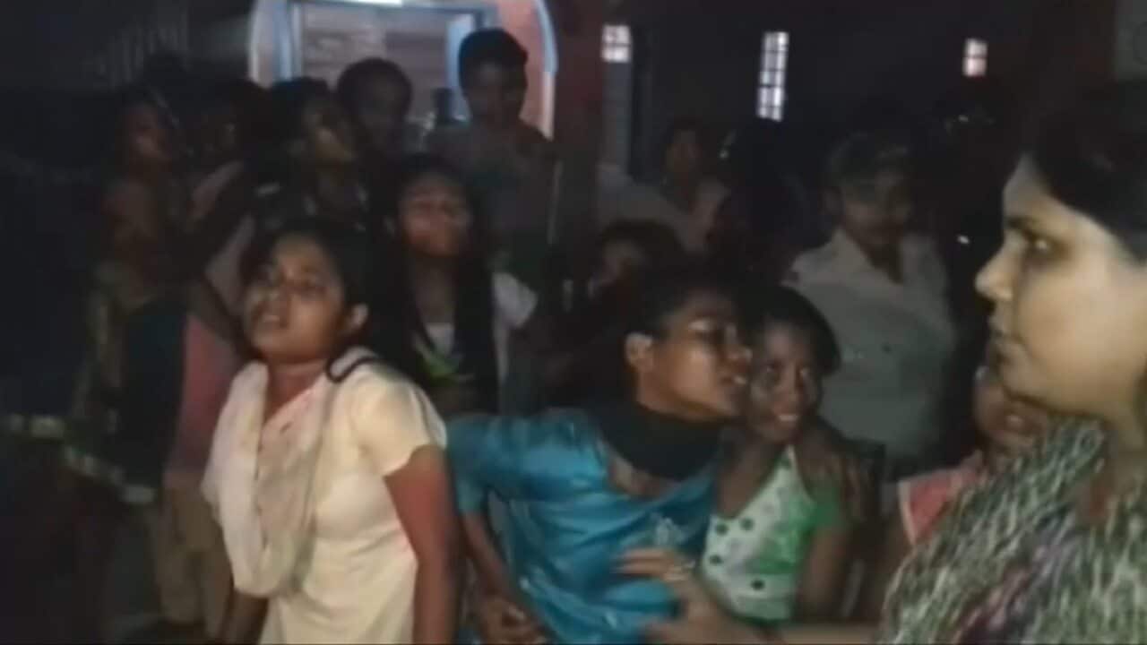 Indian schoolgirls were beaten with sticks.