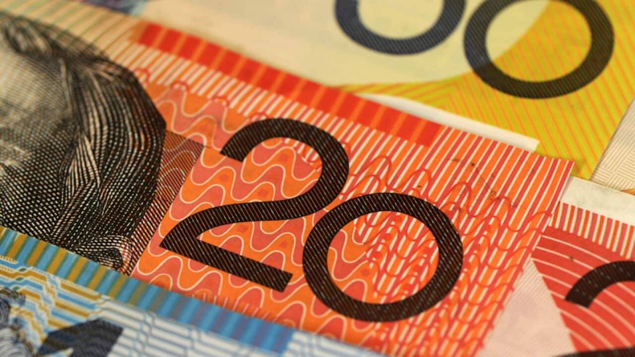 Close up of Australian currency notes