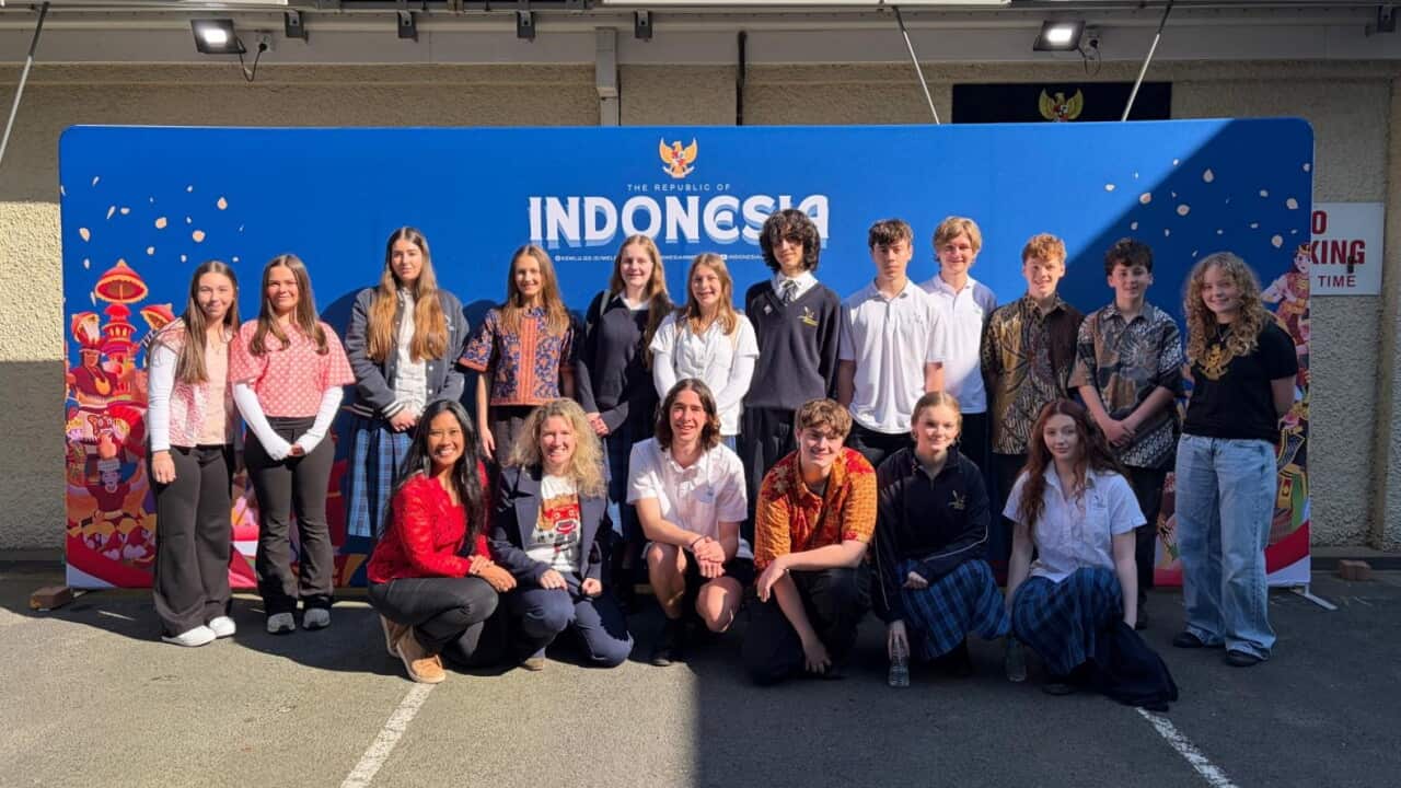 Students from Dromana Secondary College after performing Indonesian songs at the 81st Indonesian Independence Day celebration in Melbourne.