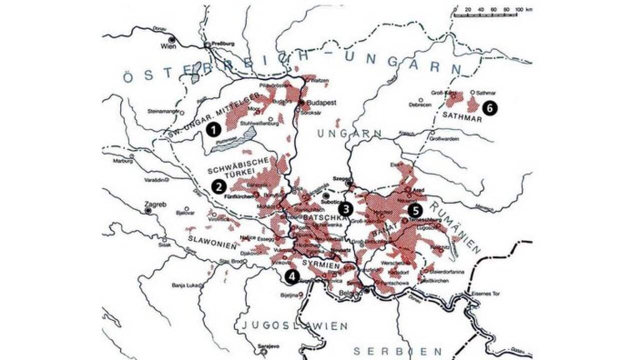 Die Niederlassungs-Gebiete der Donauschwaben