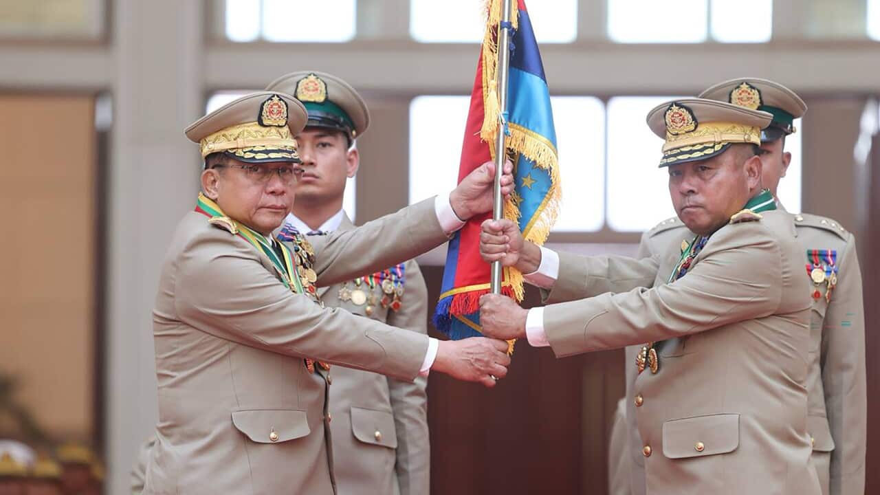 Myanmar military Commander-in-Chief handover ceremony