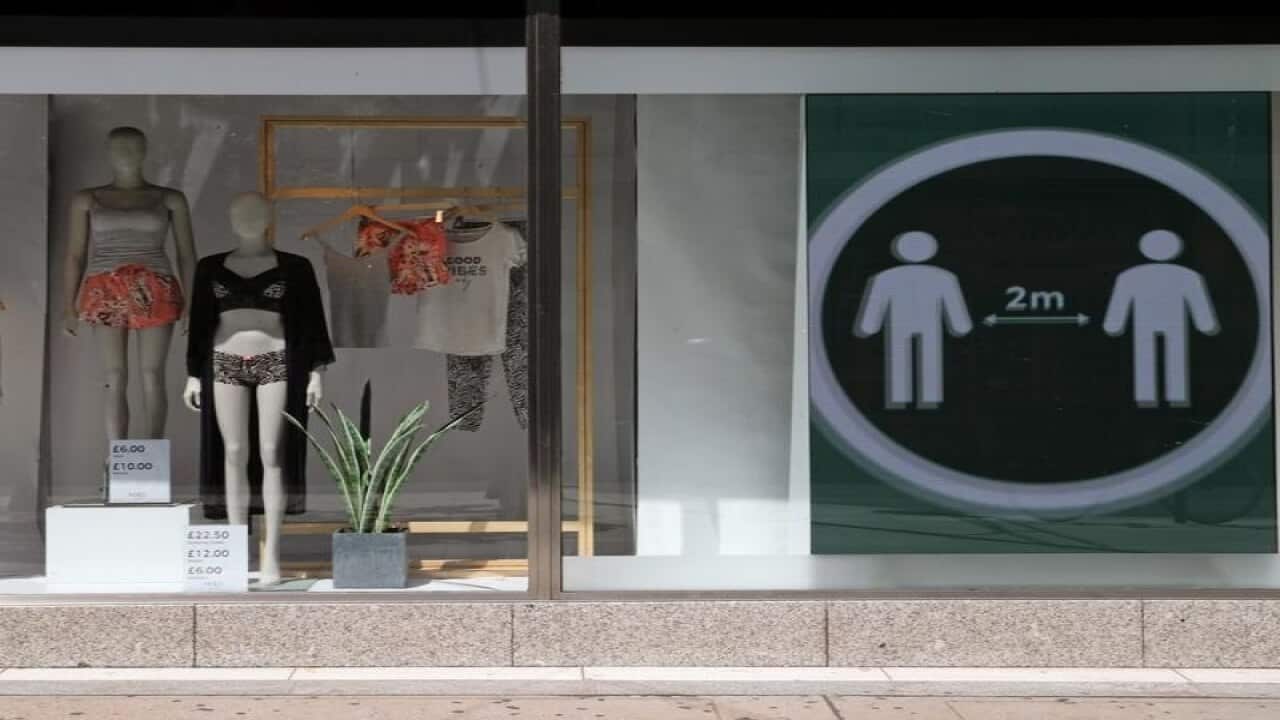 A social distance sign at a London shop