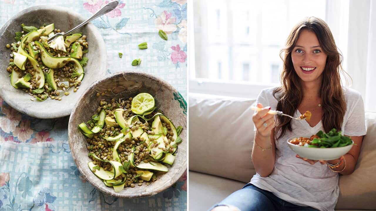 Lentil, courgette and mint salad and Ella Woodward