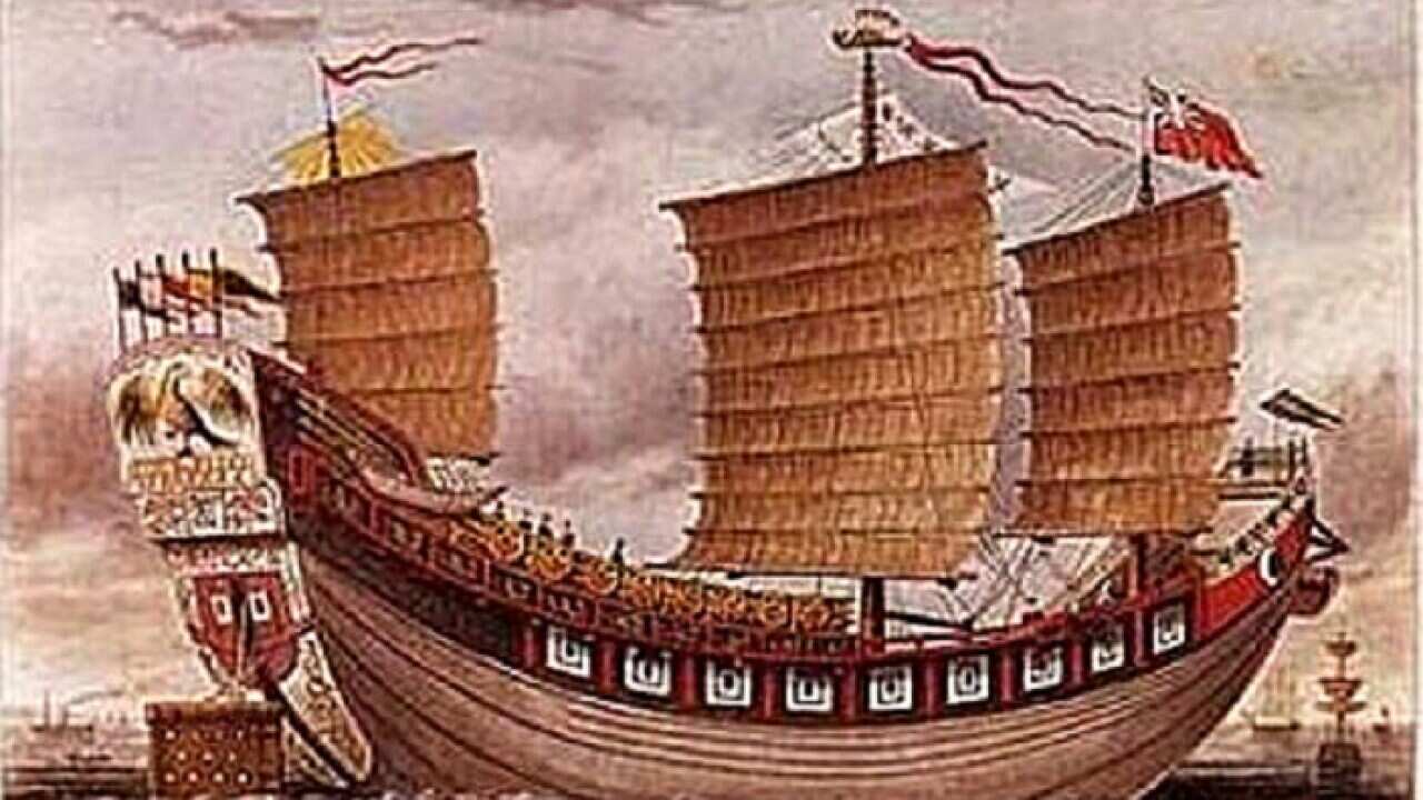 Chinese Junk Keying. 1848 engraving.