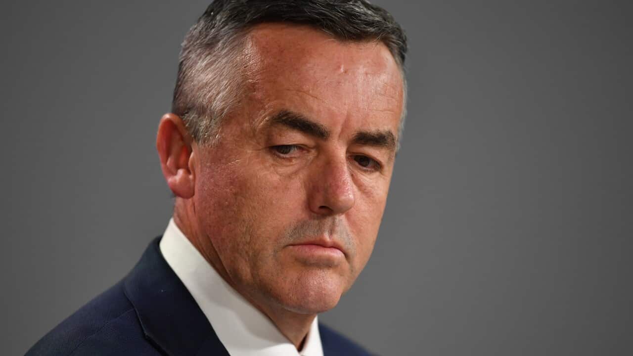 Darren Chester speaks to the media in Sydney in April 2021.