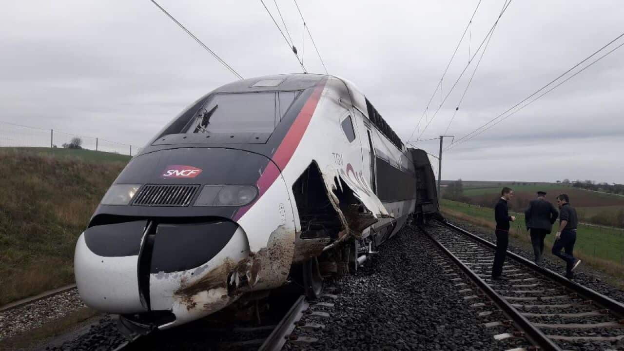 Unvarified image of a high speed train derailed in France