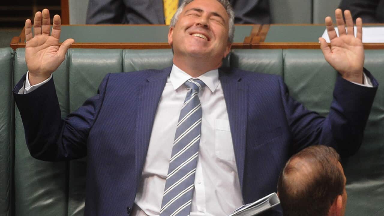 Treasurer Joe Hockey raise his hands