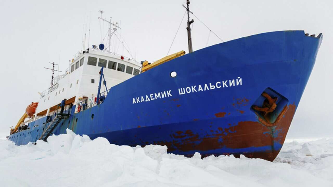The Russian ship MV Akademik Shokalskiy is trapped in Antarctic ice