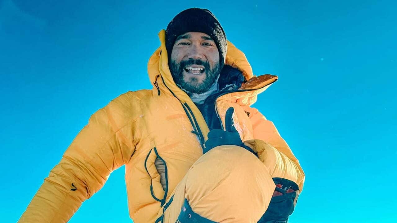 Tenzing David Sherpa after summiting Mount Everest in May 2026.
