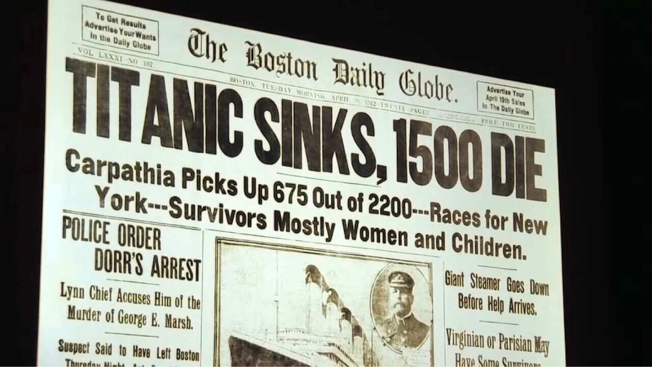 A newspaper headline at the time, on display at the exhibition