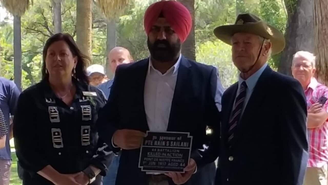The plaque commemorating Private Nain Singh Sailani, an Indian Anzac in WWI, installed at Perth's Kings Park over the weekend