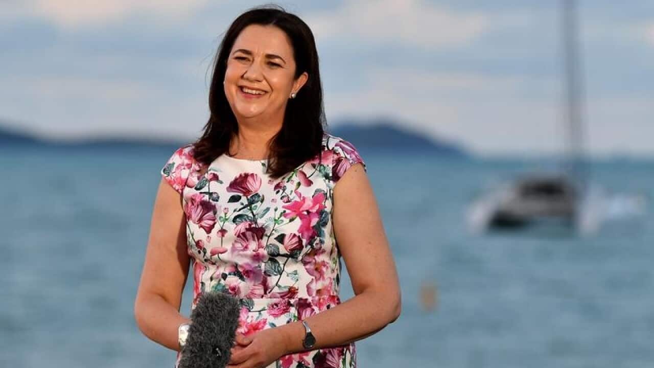 Annastacia Palaszczuk is seen doing a television interview