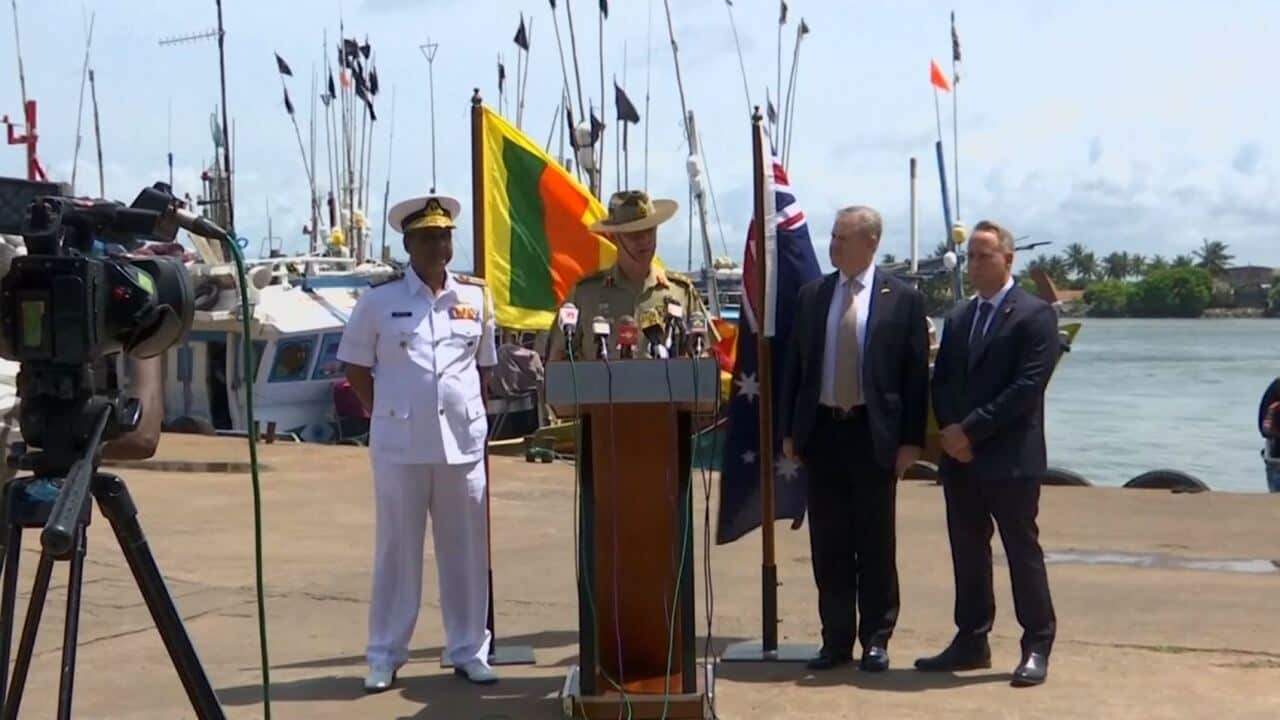 Australia's Major General Craig Furini and Sri Lanka's Narija Artigalle at the Port in Negombo