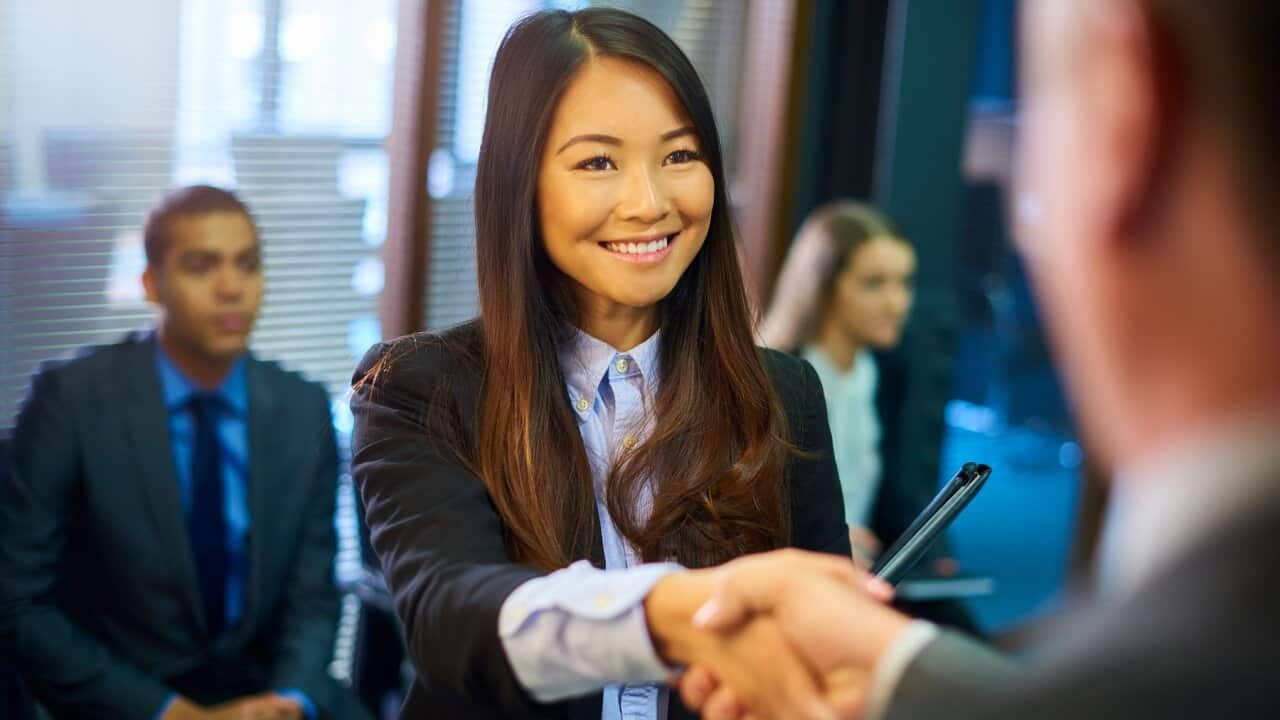 Young woman's job interview