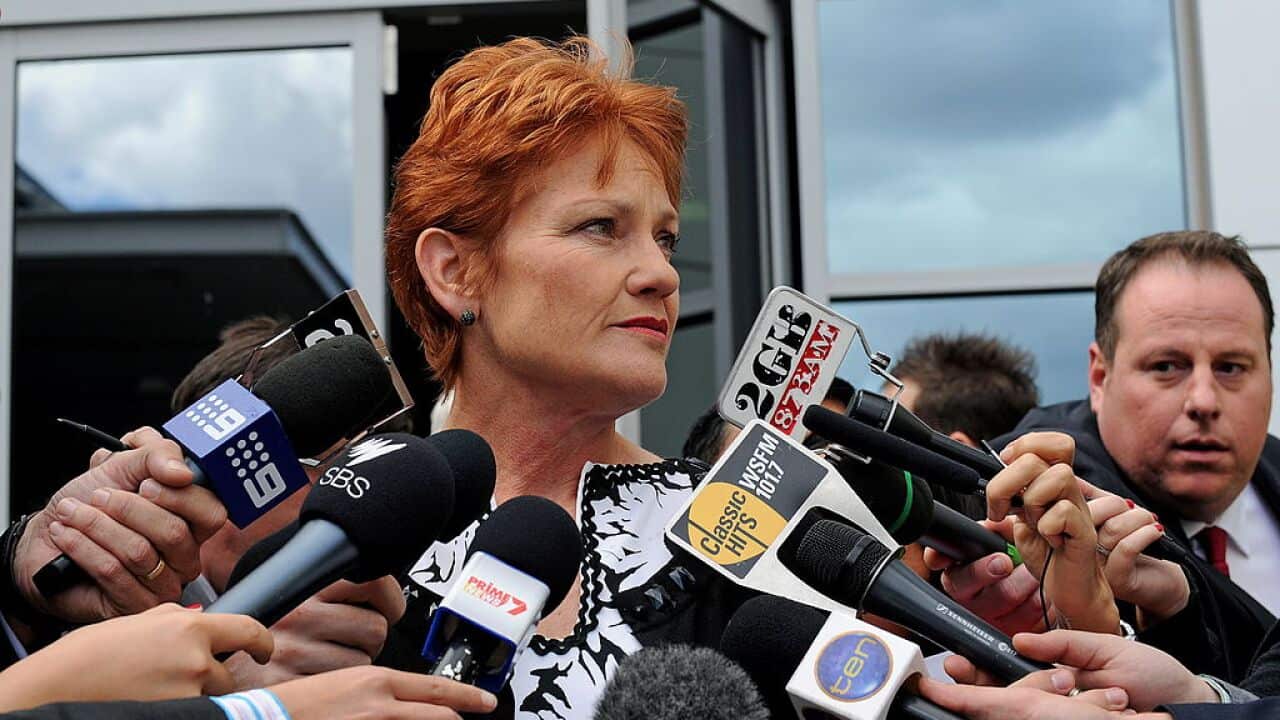 Pauline Hanson at a press conference