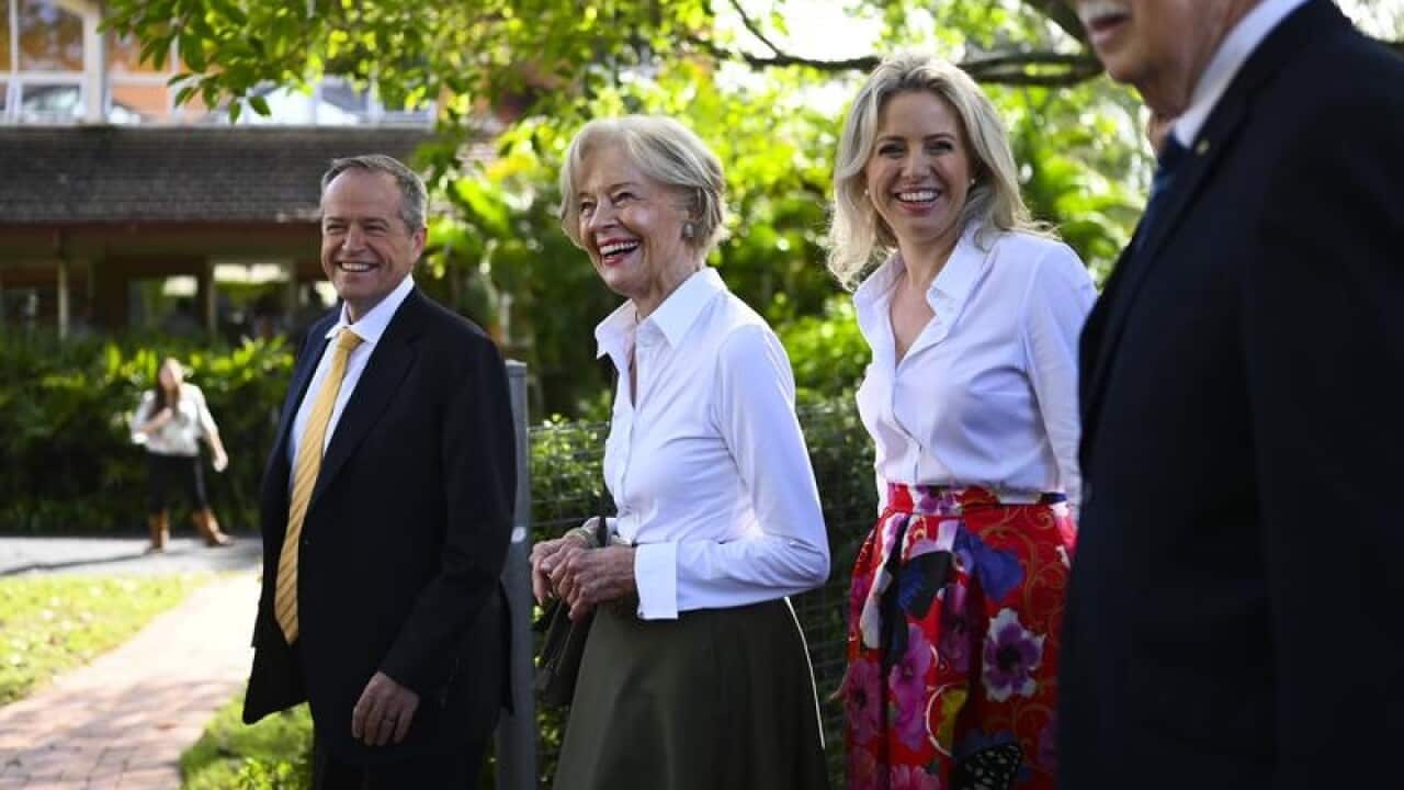 Bill Shorten and family arrive for an Easter church service.