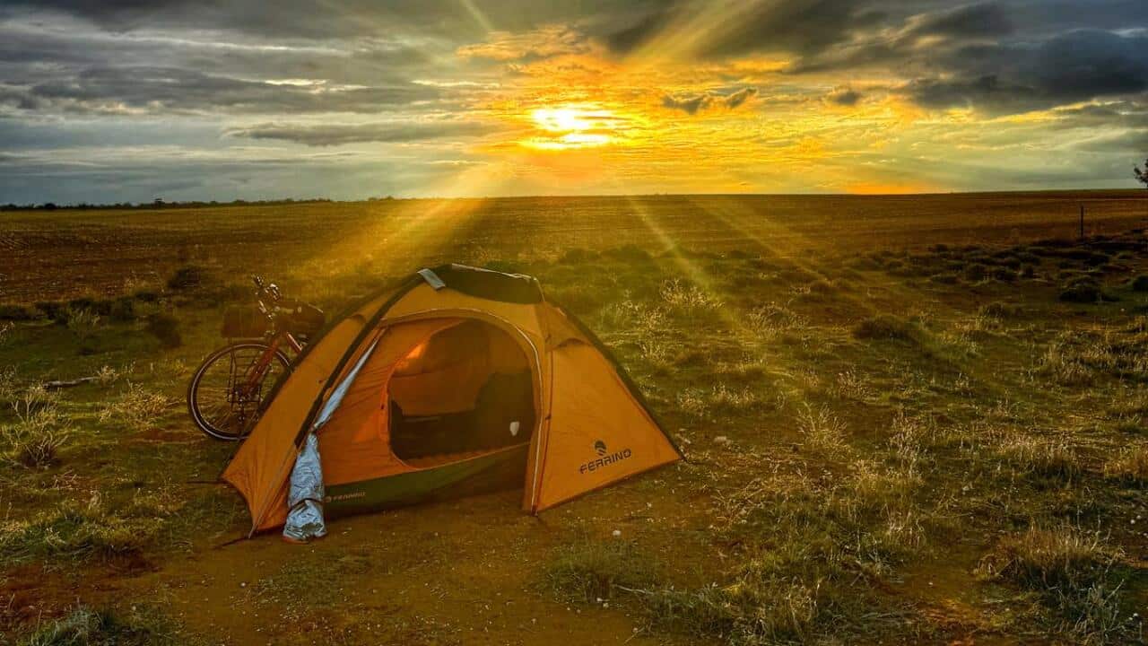 Danilo Callegari's tent and bike