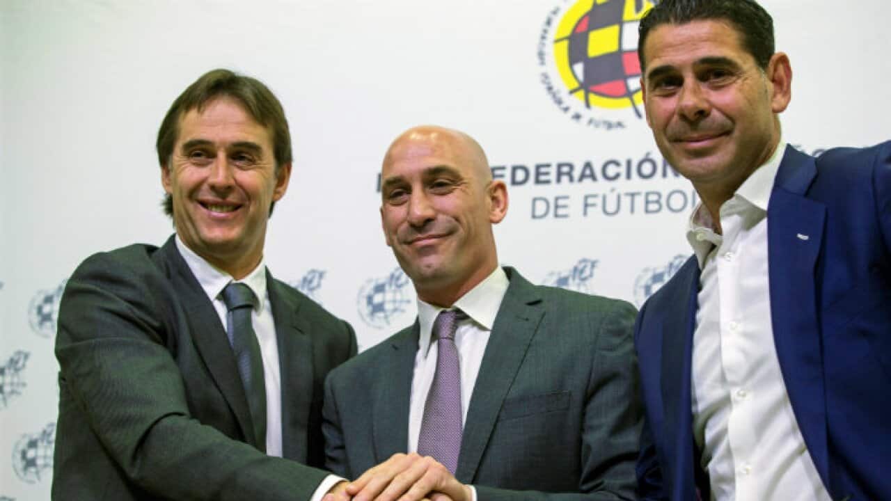 Julen Lopetegui, Luis Rubiales and Fernando Hierro