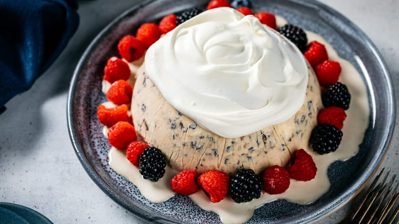 Stephanie Alexander's Christmas fruit-mince iced pudding.