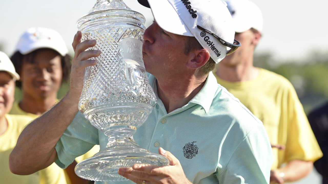 Jim Herman after winning the Houston Open golf tournament