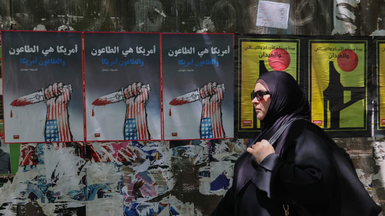Political posters against the US and Israel on the streets of Beirut