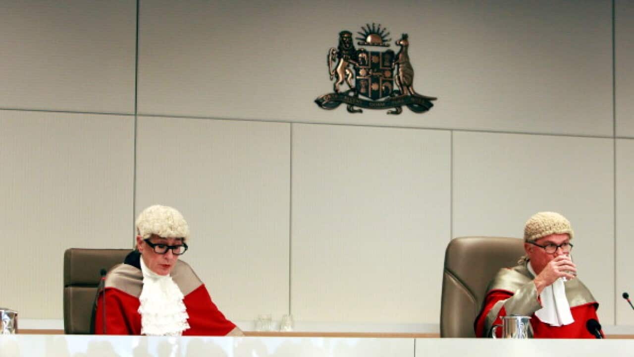 Justice Elizabeth Fullerton and Justice Peter McCellan, alongside Justice Peter Garling (not pictured), preside over the court as Jeffrey Gilham is acquitted for the murder of his parents at the Supreme Court