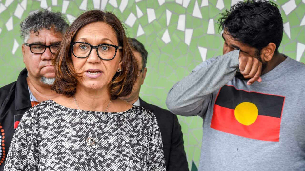 Naomi Williams' cousin Anita Heiss addresses the media at the NSW Coroners Court in March 2019.