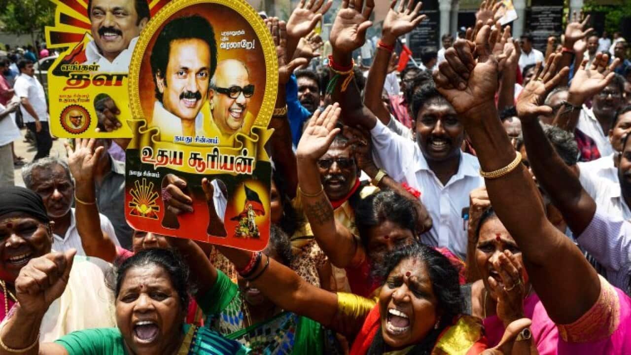 DMK's supporters celebrating their victory