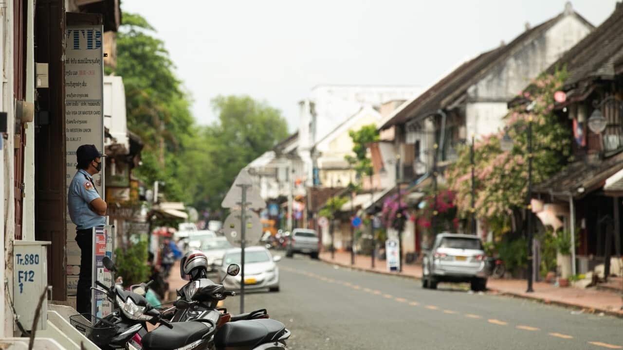 An emptied street during a Luang Prabang lockdown (Xinhua - Kaikeo Saiyasane via Getty).