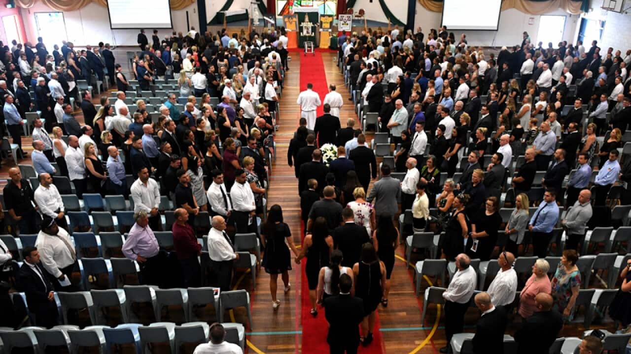 The funeral service for Chad Robinson, at Parramatta Marist College