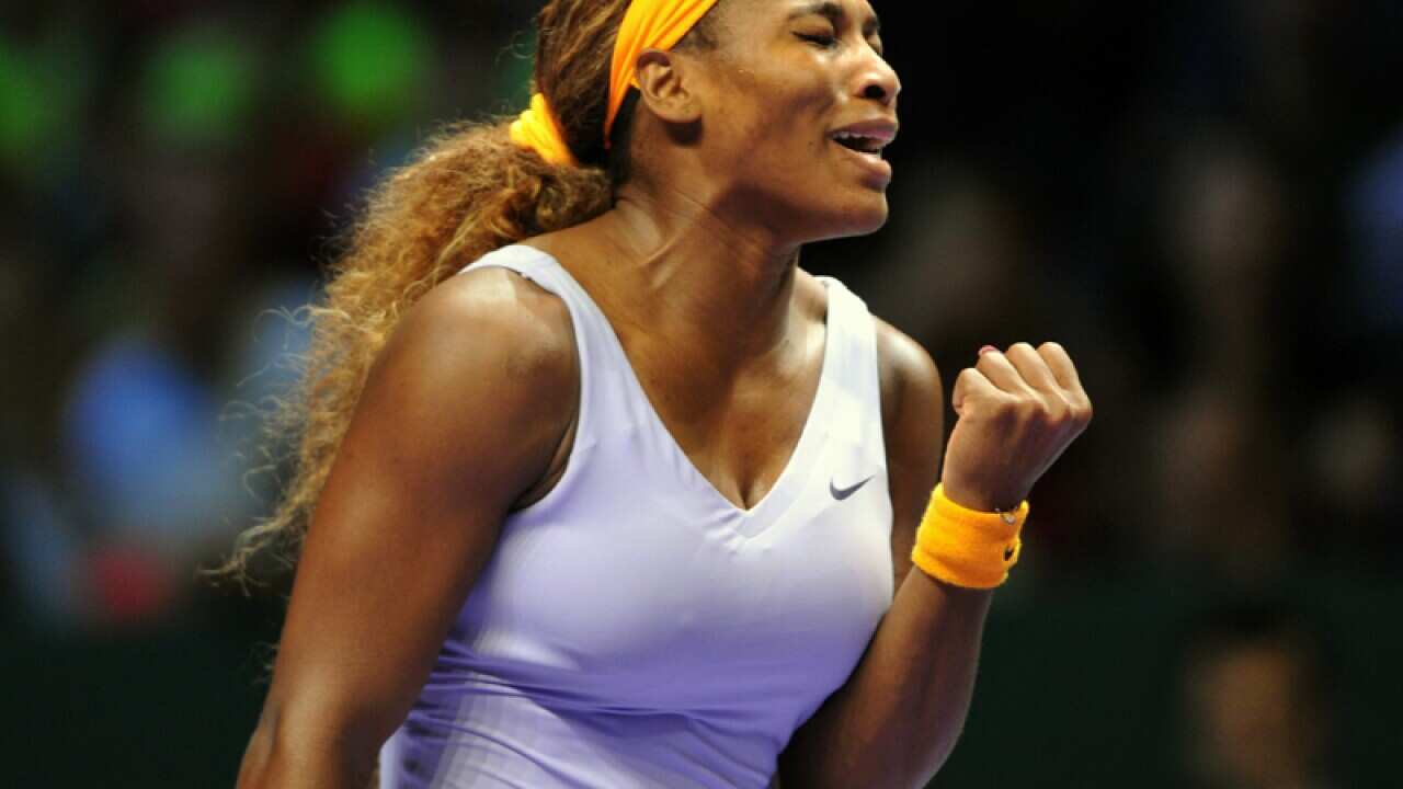 Serena Williams reacts after winning against Jelena Jankovic