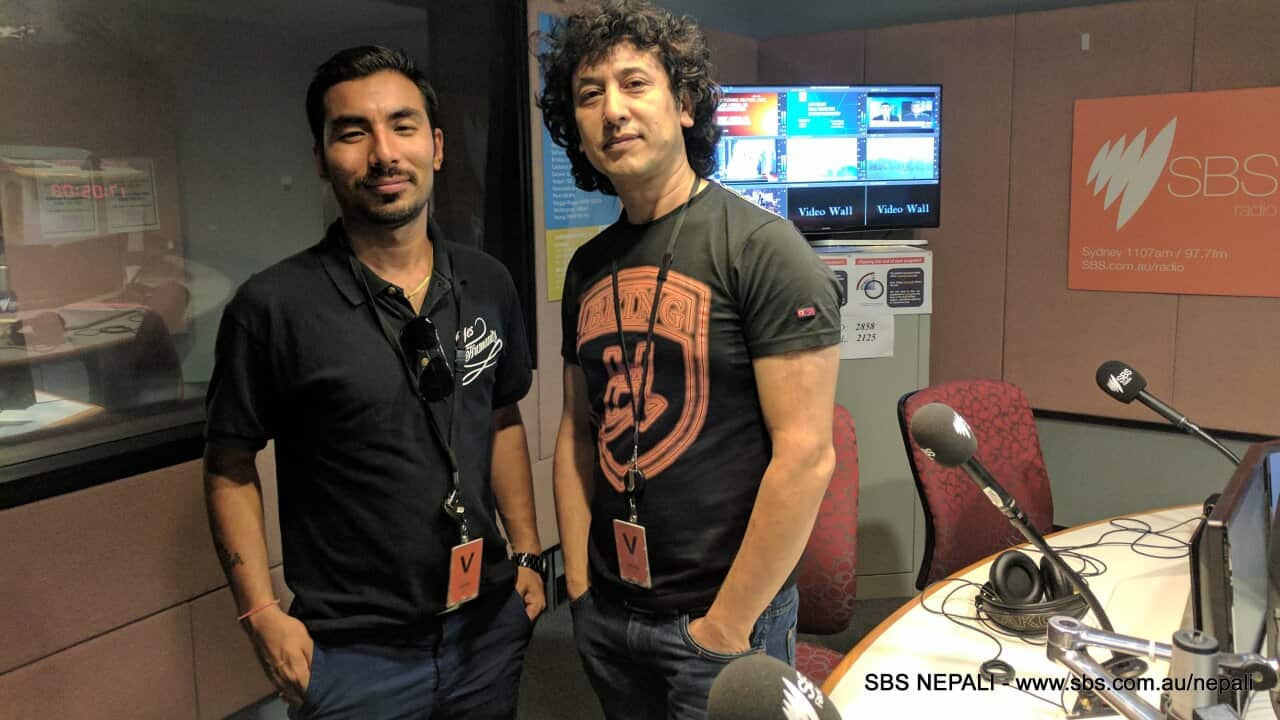 Kened Pradhan and Om Krishna Shrestha at SBS Studios.