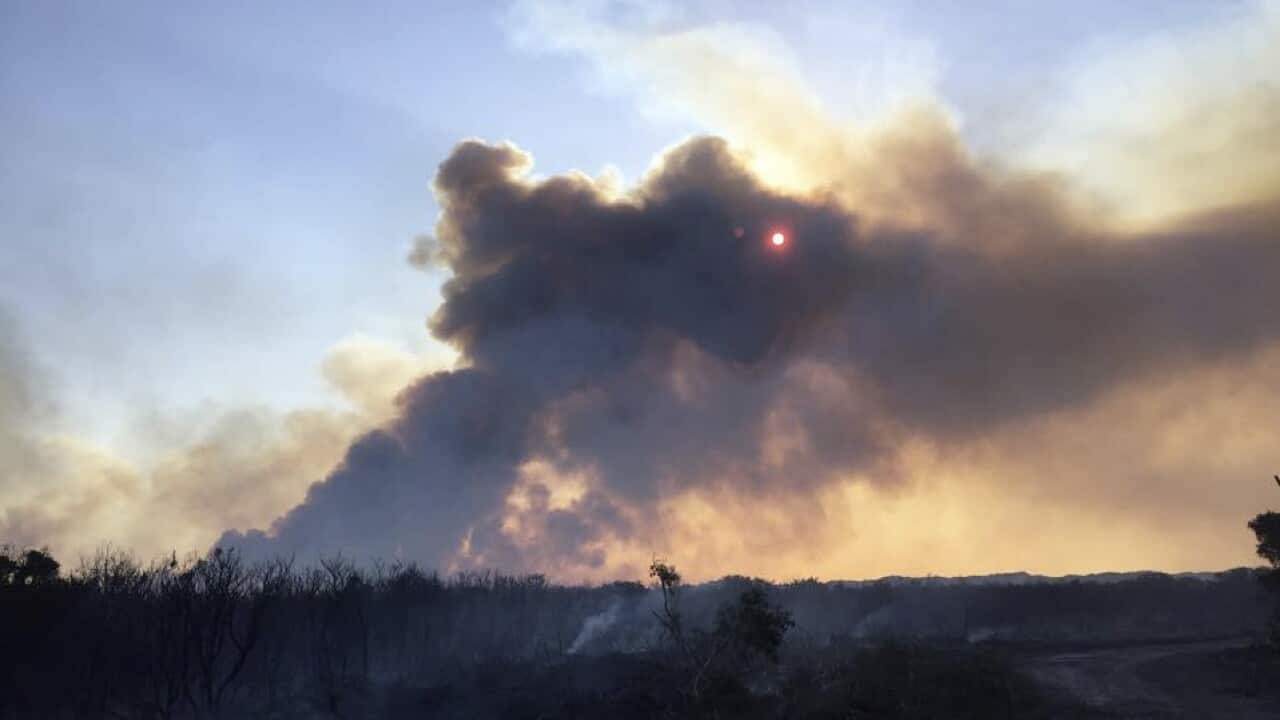 A bushfire burning out of control near Esperance on Western Australia's south coast. (Picture: Kate Sainty)