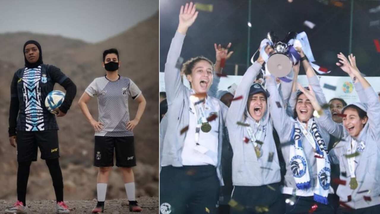 A destra le ragazze del Kings United di Riyadh, a sinistra quelle delle Eagles di Jedda